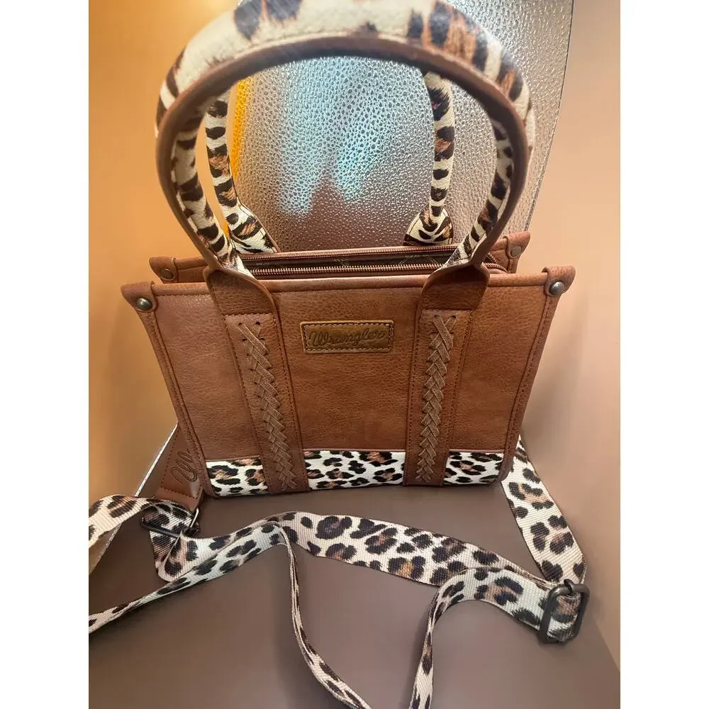 Wrangler Brown Leopard Print Satchel Crossbody Handbag Western Purse - Picture 12 of 13